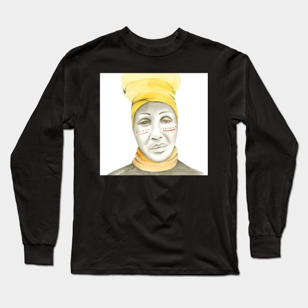 Black and White and Yellow Portrait Long Sleeve T-Shirt by troman479